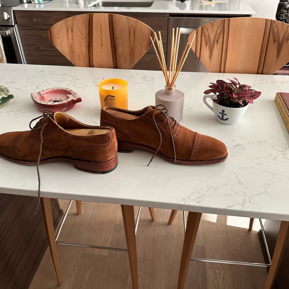 Brown suede oxford lace ups
